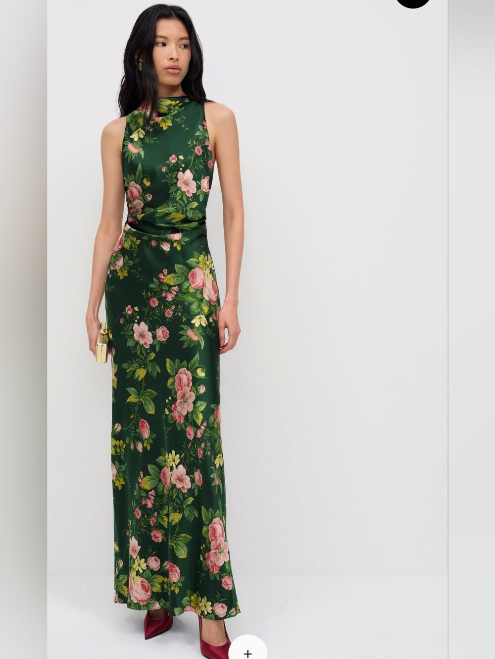 Reformation Green Floral Open-Back Halter Dress